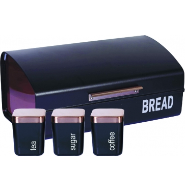 Хлебница с тремя банками для хранения сыпучих продуктов (черная). Артикул: Z-11021