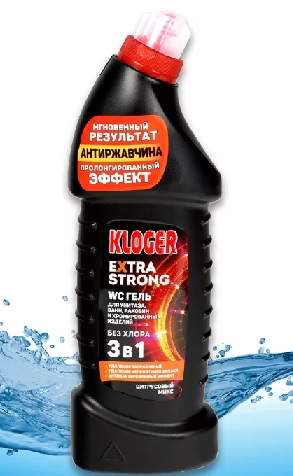  Фото №1 - Средство для чистки сантехники гель Kloger Extra Strong 3 в 1 750МЛ (12). Артикул: 238543