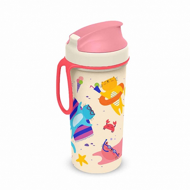  Фото №1 - Бутылка детская с декором и петлей 400мл (розовый). Артикул: 431317505