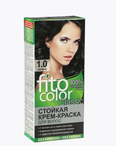  Фото №1 - Краска стойкая для волос Fitocolor тон 1.0 Черный 115мл. Артикул: