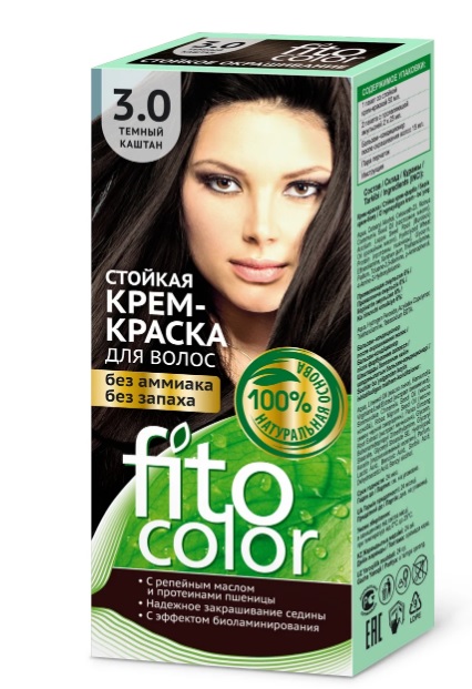  Фото №1 - Краска стойкая для волос Fitocolor тон 3.0 Темный каштан 115мл. Артикул: