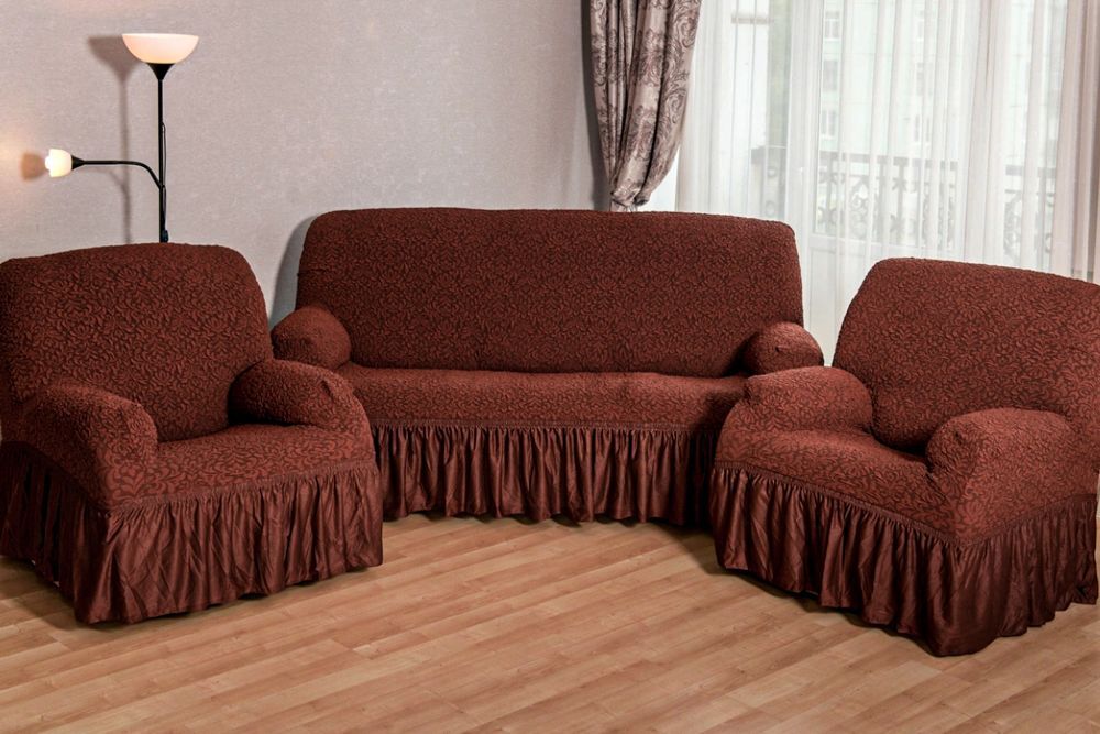  Фото №1 - Чехол диван + 2 кресла Жаккардля буклир. с ЮБКОЙ 