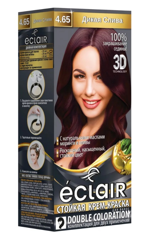  Фото №1 - Стойкая крем краска для волос «3D» ECLAIR , тон 4.65 Дикая слива. Артикул: 320724