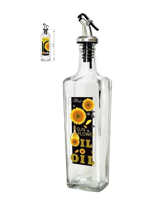  Фото №1 - Бутылка цилиндр дозатором для масла/соусов, Sun flower oil черн-желт, 330 мл, стекло. Артикул: 01920-00825