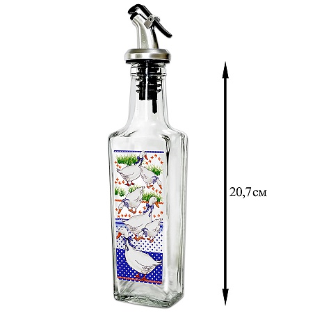  Фото №1 - Бутылочка с пл. дозатором для оливкового масла, 250 мл, ГУСИ, стекло . Артикул: 626-5901
