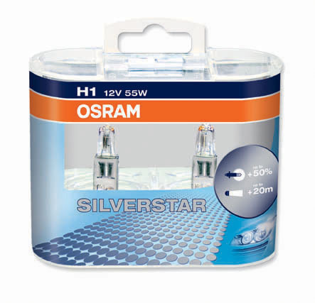  Фото №1 - OSRAM Лампа H1 55W P14.5s +50% SILVERSTAR (EUROBOX -2 шт) (64150SVS2) (5). Артикул: (64150SVS2