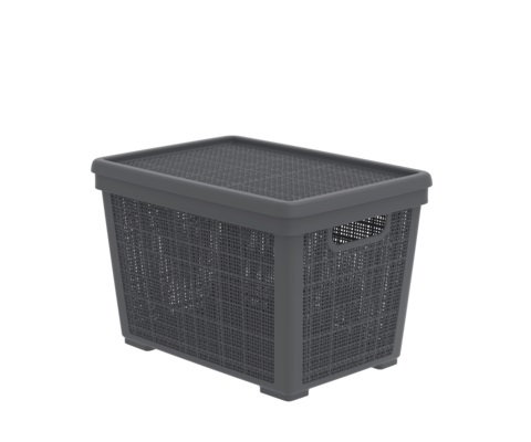  Фото №1 - Плетёная корзина для хранения с крышкой «Лён» 22л (400×284×264мм) (графит). Артикул: АП 479