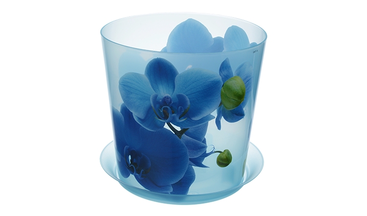  Фото №1 - Кашпо ДЕКО D125мм 1,2л с подставкой Орхидея голубая(48). Артикул: М 3105