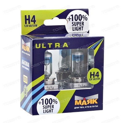  Фото №1 - МАЯК Лампа H4 60/55W P43t 12V Super Light +100% (5). Артикул: 82420SL+100