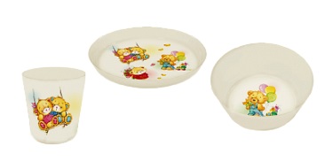  Фото №1 - Набор детской посуды Bears (тарелка, миска, стакан) (Базовый)(10). Артикул: ПЦ4115