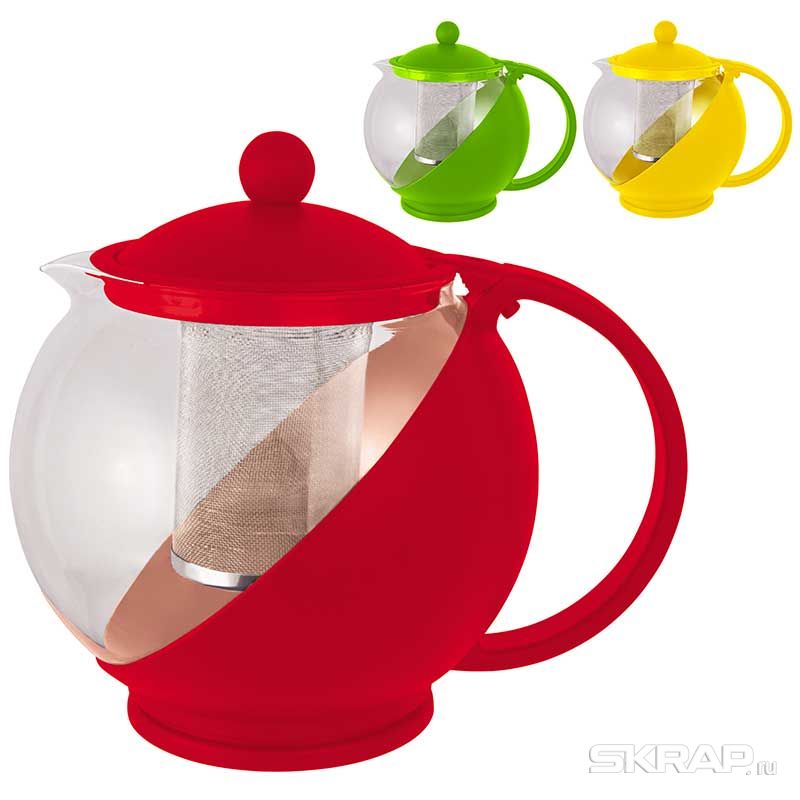  Фото №1 - Заварочный чайник Variato, литраж - 1,2 л (стекло, пластик корпус, металл.ситечко), (12). Артикул: 910103