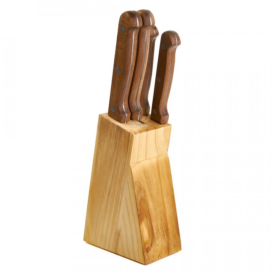  Фото №1 - Набор ножей 5 предметов деревянная подставка кухонных №2. Артикул: AST-004-НН-004
