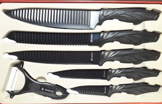  Фото №1 - Набор ножей 5ПР+ овощеч, нерж. Артикул: 11-3 черный