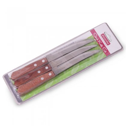  Фото №1 - Набор стейковых ножей 6 предметов из нержавеющей стали с деревянными ручками (лезвие 11.5см). Артикул: 5300