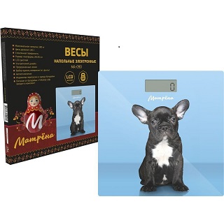  Фото №1 - Весы напольные электронные МАТРЁНА собака (стеклянная поверхность, 180 кг). Артикул: МА-090