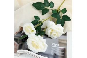 Цветы искусственные "Роза тройная" 6*61 см, белый . Артикул: 4301720