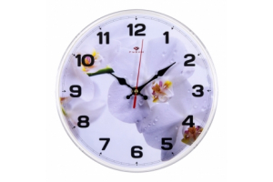 Часы настенные круг d=25см, "Орхидея белая" "Рубин" [1/10]. Артикул: 2524-126 (10)