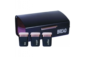 Хлебница с тремя банками для хранения сыпучих продуктов (черная). Артикул: Z-11021