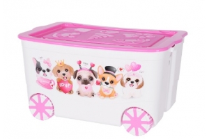 Ящик для игрушек "KidsBox" на колёсах СОБАЧКИ(белый/розовый)(6). Артикул: Эльф-449