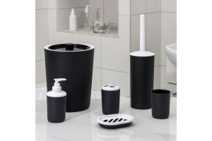 Набор для ванной `Лайт` 6 предметов (мыльница, дозатор, 2 стакана, ёрш, ведро), цвет чёрный . Артикул: 7522650