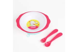 Набор детской посуды «Люблю вкусняшки», тарелка на присоске 250мл, вилка, ложка. Артикул: 7310970