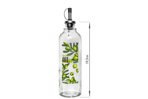 Бутылка цилиндр для масла с дозатором, Olive oil зеленые оливки, 330 мл, стекло. Артикул: 01910-00517