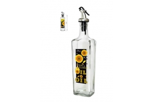 Бутылка цилиндр дозатором для масла/соусов, Sun flower oil черн-желт, 330 мл, стекло. Артикул: 01920-00825