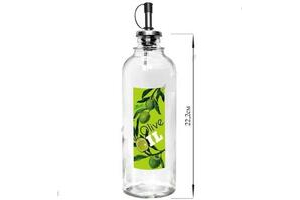 Бутылка цилиндр для масла с мет. дозатором, Olive Oil оливки на зеленом фоне, 500 мл, стекло. Артикул: 02010-00829