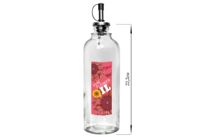 Бутылка цилиндр для масла с мет. дозатором, Sun flower oil розовая, 330 мл, стекло. Артикул: 01910-00828