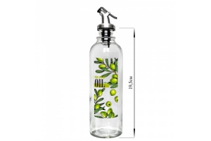 Бутылка цилиндр для масла с пл. дозатором, Olive oil зеленые оливки, 330 мл, стекло. Артикул: 01920-00517