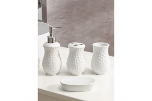 Набор для ванной 4 предмета (дозатор, мыльница, 2 стакана), цвет белый . Артикул: 3025951