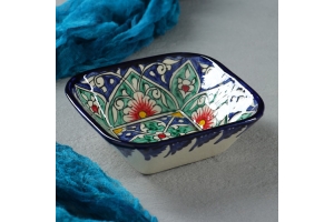 Салатница Риштанская Керамика "Цветы", 13 см, синяя, микс . Артикул: 1573789