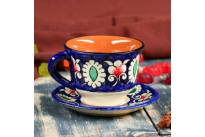 Чайная пара Риштанская Керамика "Цветы", 100 мл, синяя. Артикул: 2245467