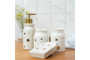 Набор для ванной "Звезды" 4 предмета (мыльница, дозатор для мыла, 2 стакана) . Артикул: 5426139