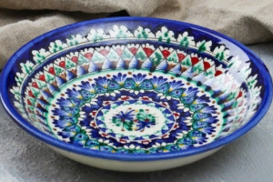Тарелка Риштанская Керамика "Узоры", синяя, глубокая, 20 см . Артикул: 1573756