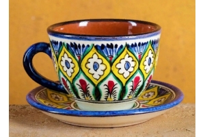 Чайная пара Риштанская Керамика "Цветы", 200мл, синяя . Артикул: 7003770