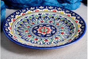 Тарелка Риштанская Керамика "Цветы", 22 см, синяя . Артикул: 2741386