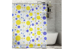 Штора для ванной 180×180см "Заряд энергии" круги сине-желт(40). Артикул: 1662076