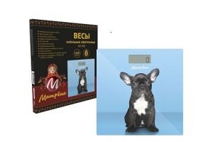 Весы напольные электронные МАТРЁНА собака (стеклянная поверхность, 180 кг). Артикул: МА-090